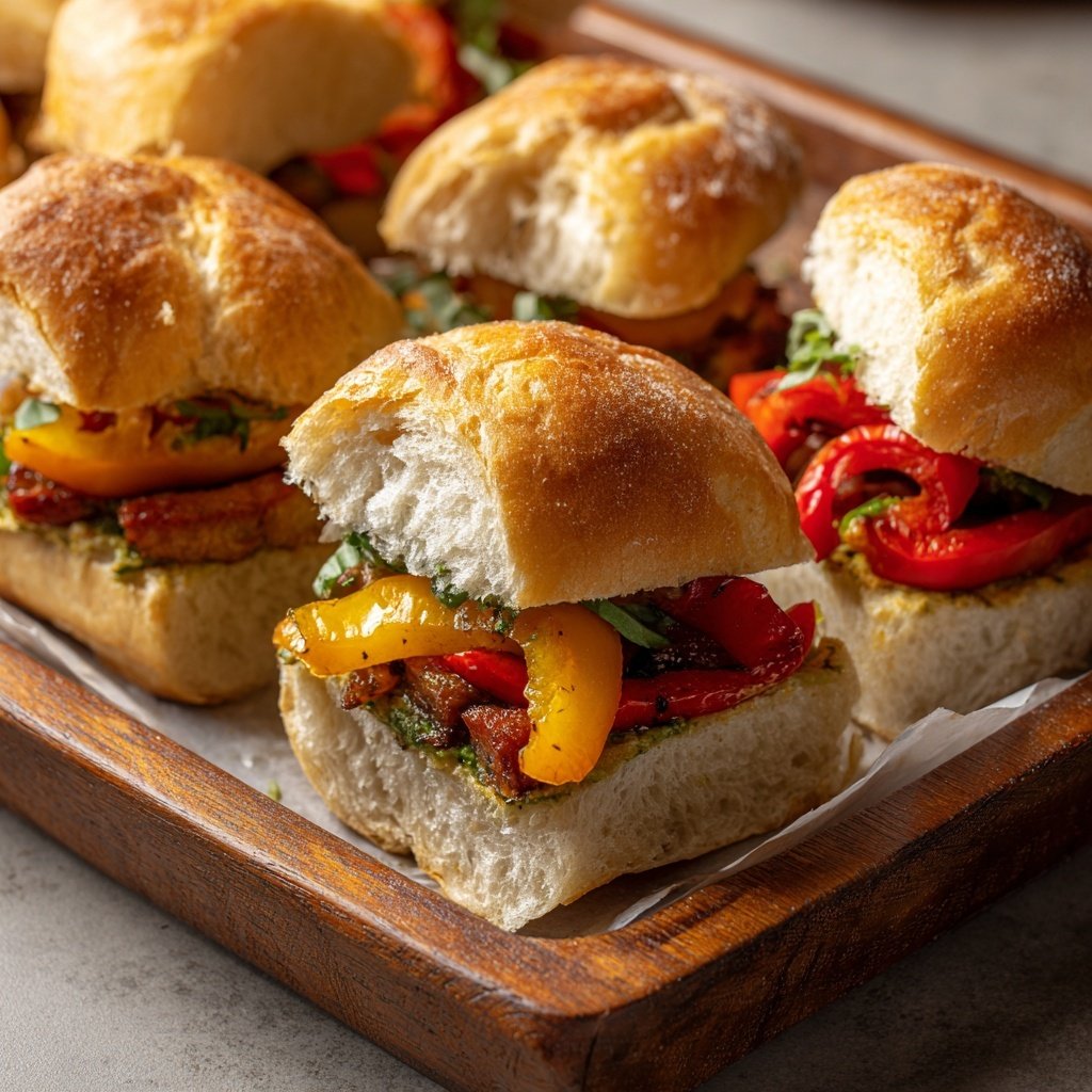 Roasted Veggie and Hummus Sliders