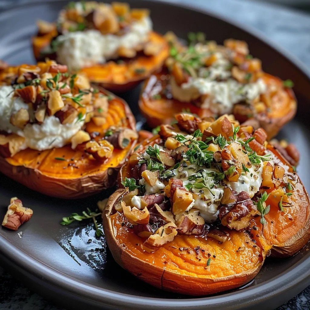 Roasted Sweet Potatoes Rounds with Ricotta and Walnuts