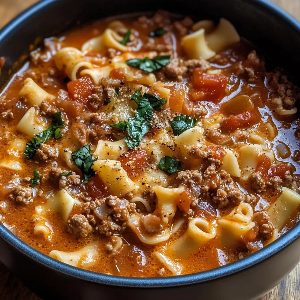 One Pot Spicy Lasagna Soup