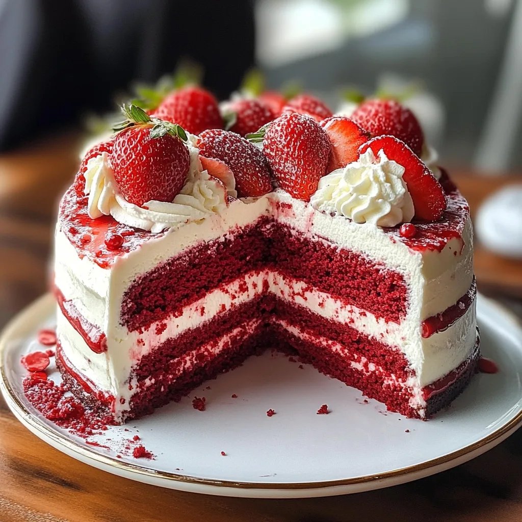 Juicy Red Velvet Strawberry Cake